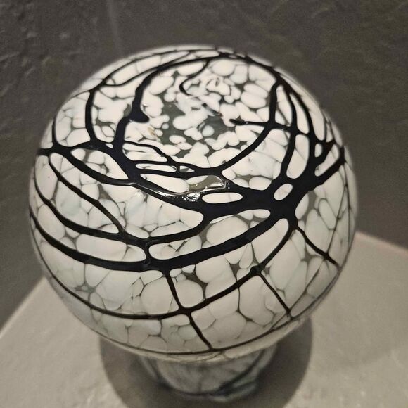 Black and White Art Glass Pitcher White with drizzle 9" - Picture 6 of 8